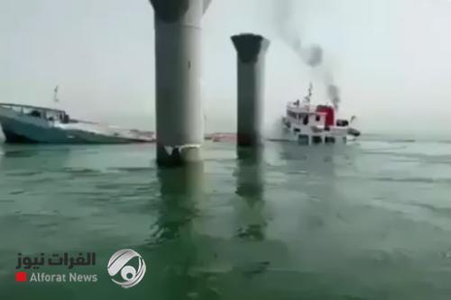 شاهد.. لحظة غرق الباخرة الإيرانية في المياه العراقية