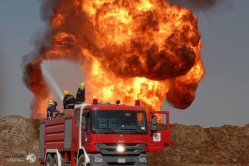 بالصور.. الدفاع المدني يعلن اصابات وخسائر بشرية في حريق انبوب الغاز بالمثنى