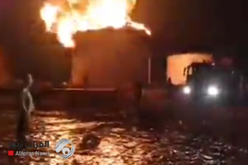 بالفيديو.. الدفاع المدني يكافح حريق الخزان النفطي في مصفى القيارة