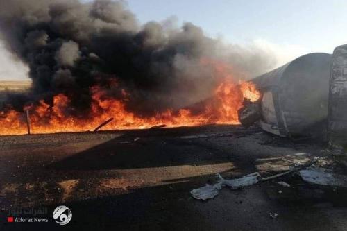بالصور.. حريق قرب مجمع طريبيل الحدودي ومصرع سائق
